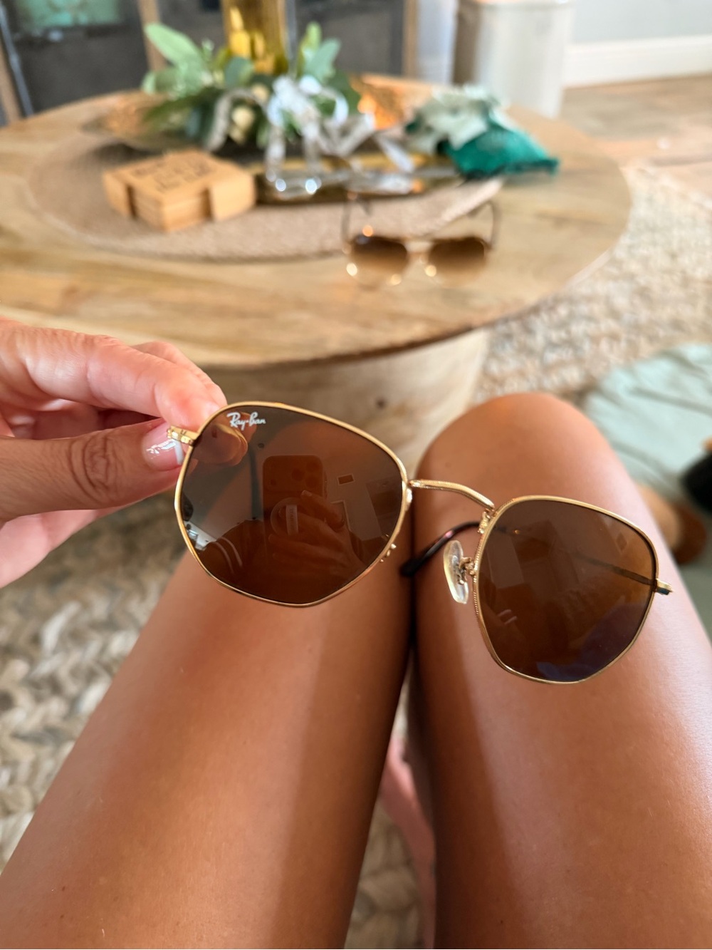 Ray-Ban Gold Frame Brown Lens Hexagonal Sunglasses RB3648-N - Picture 7 of 11